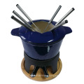 1.6-Quart Cast Iron Meat Fondue Set, 11-Piece, Deep Blue